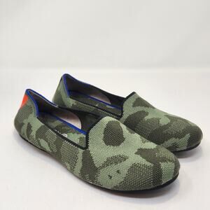 Rothys The Kids Loafer Olive Green Camo Print Flats Slip On Shoes Size 4 Big Kid